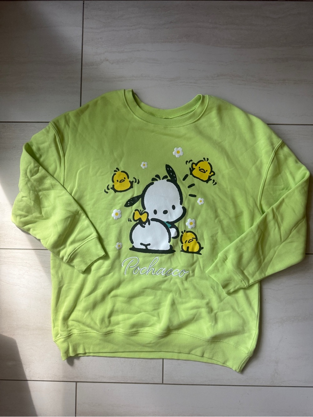 Sanrio Pochacco Neon Green Crewneck Sweatshirt
